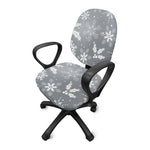 Silver And White Snowflake Pattern Print Office Chair Cover