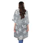 Silver And White Snowflake Pattern Print Open Front Beach Cover Up