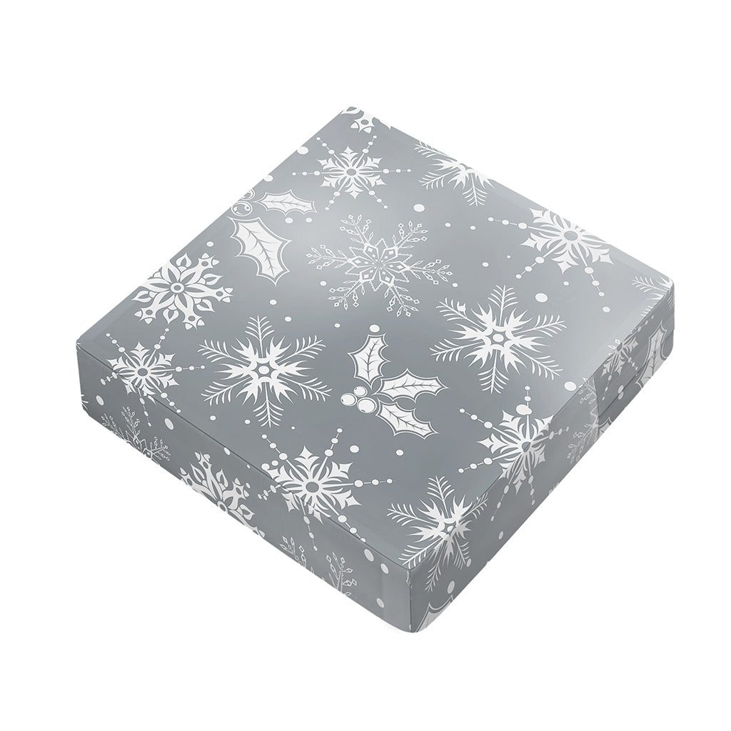 Silver And White Snowflake Pattern Print Outdoor Seat Cushion Cover