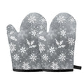 Silver And White Snowflake Pattern Print Oven Mitts