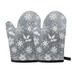 Silver And White Snowflake Pattern Print Oven Mitts