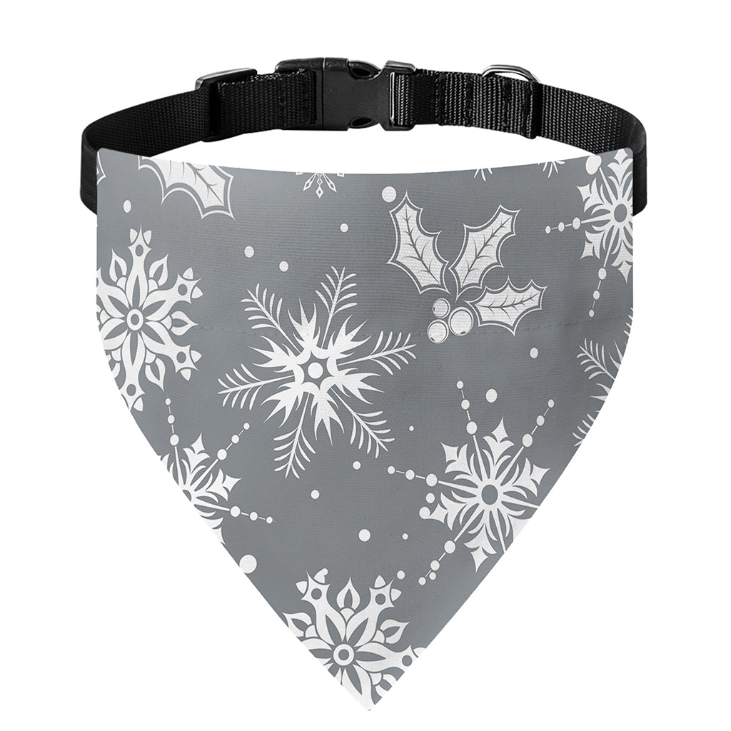 Silver And White Snowflake Pattern Print Over The Collar Dog Bandana