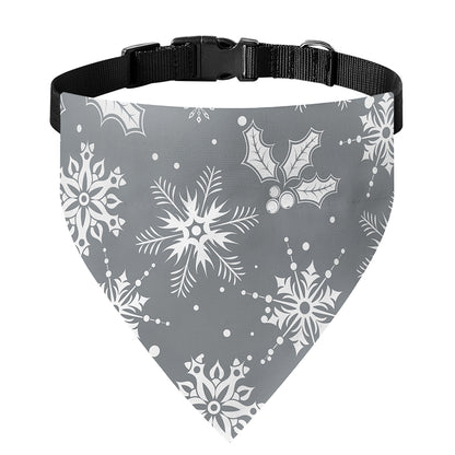 Silver And White Snowflake Pattern Print Over The Collar Dog Bandana