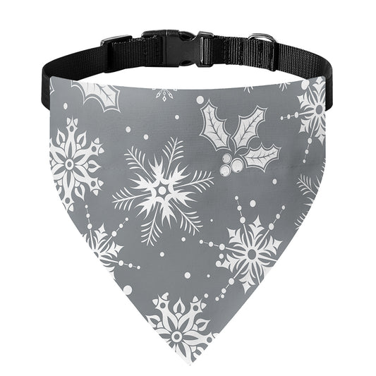 Silver And White Snowflake Pattern Print Over The Collar Dog Bandana