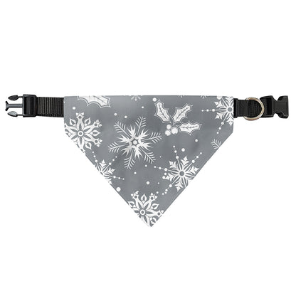 Silver And White Snowflake Pattern Print Over The Collar Dog Bandana