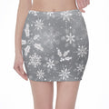 Silver And White Snowflake Pattern Print Pencil Mini Skirt