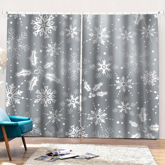 Silver And White Snowflake Pattern Print Pencil Pleat Curtains
