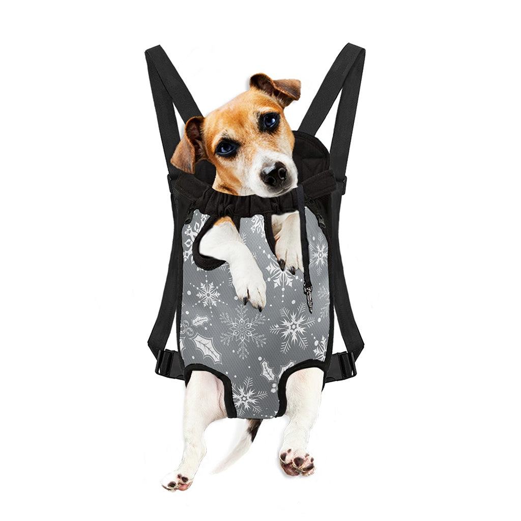 Silver And White Snowflake Pattern Print Pet Carrier Backpack