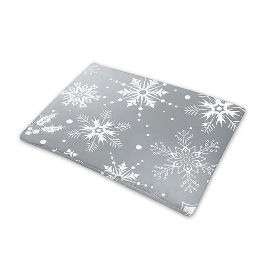 Silver And White Snowflake Pattern Print Pet Cooling Mat Cover