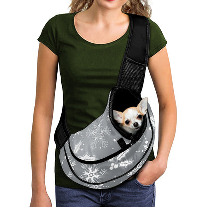 Silver And White Snowflake Pattern Print Pet Sling Carrier