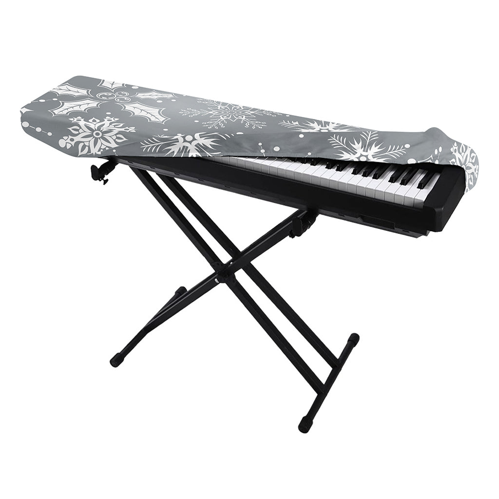 Silver And White Snowflake Pattern Print Piano Keyboard Cover