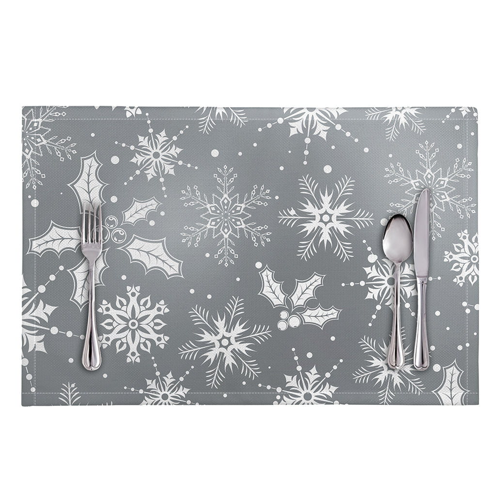 Silver And White Snowflake Pattern Print Placemat