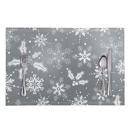 Silver And White Snowflake Pattern Print Placemat