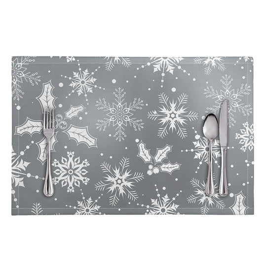 Silver And White Snowflake Pattern Print Placemat