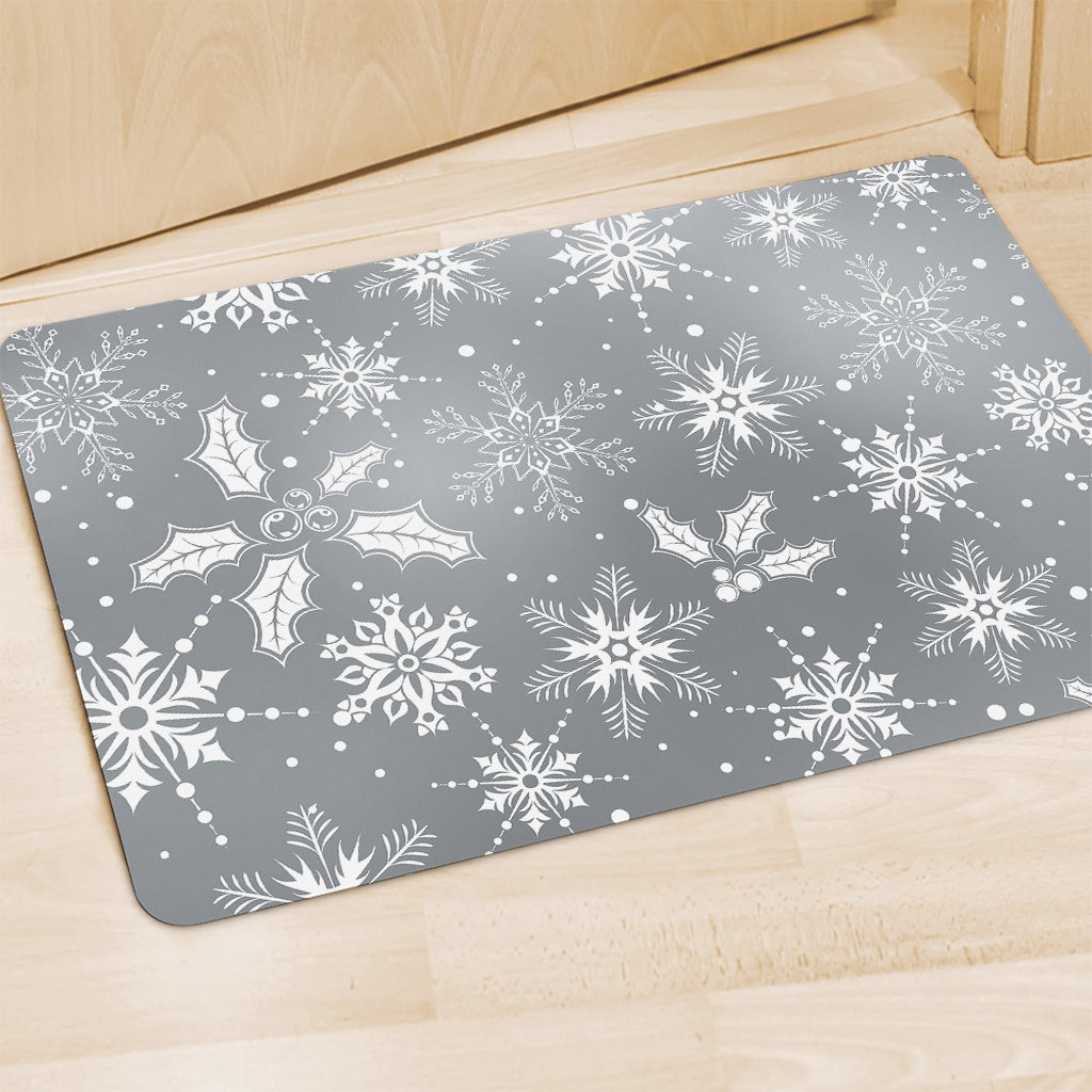 Silver And White Snowflake Pattern Print Polyester Doormat
