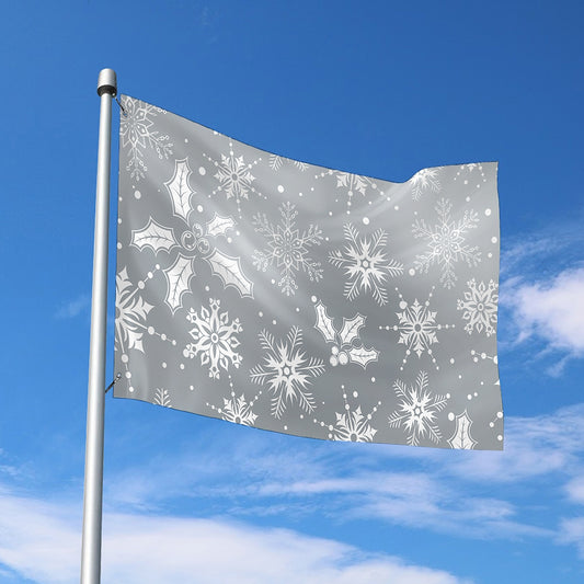 Silver And White Snowflake Pattern Print Polyester Flag