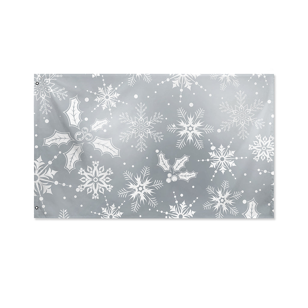 Silver And White Snowflake Pattern Print Polyester Flag