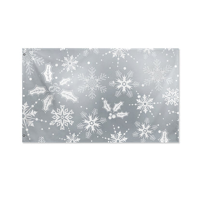 Silver And White Snowflake Pattern Print Polyester Flag
