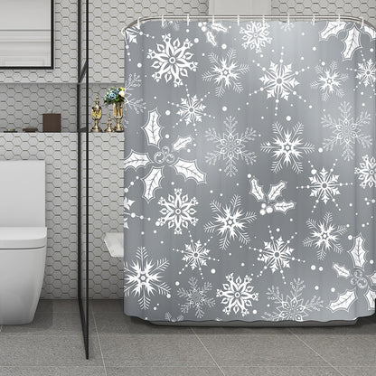 Silver And White Snowflake Pattern Print Polyester Shower Curtain