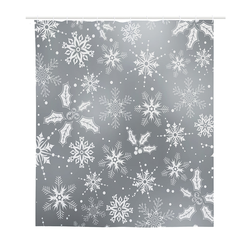 Silver And White Snowflake Pattern Print Polyester Shower Curtain
