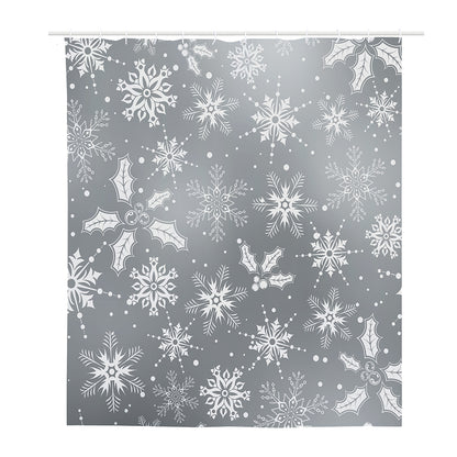 Silver And White Snowflake Pattern Print Polyester Shower Curtain