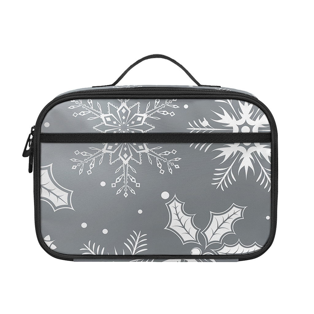 Silver And White Snowflake Pattern Print Portable Lunch Bag