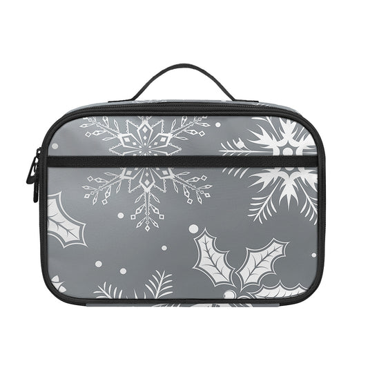 Silver And White Snowflake Pattern Print Portable Lunch Bag