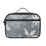 Silver And White Snowflake Pattern Print Portable Lunch Bag