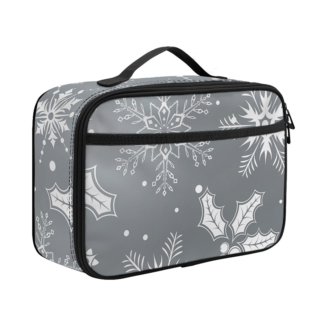 Silver And White Snowflake Pattern Print Portable Lunch Bag