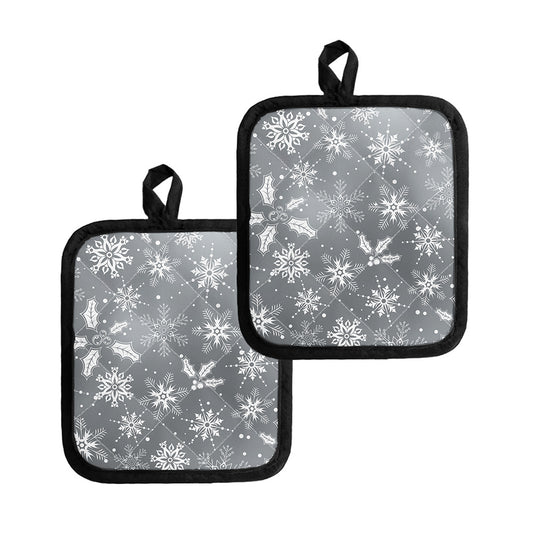 Silver And White Snowflake Pattern Print Pot Holders