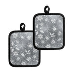 Silver And White Snowflake Pattern Print Pot Holders