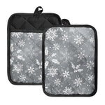 Silver And White Snowflake Pattern Print Pot Holders With Pocket