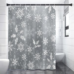 Silver And White Snowflake Pattern Print Premium Shower Curtain