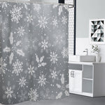 Silver And White Snowflake Pattern Print Premium Shower Curtain