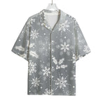 Silver And White Snowflake Pattern Print Rayon Hawaiian Shirt