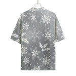 Silver And White Snowflake Pattern Print Rayon Hawaiian Shirt