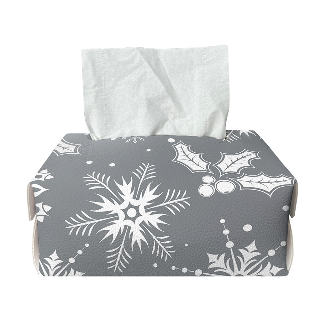 Silver And White Snowflake Pattern Print Rectangle Tissue Box Cover