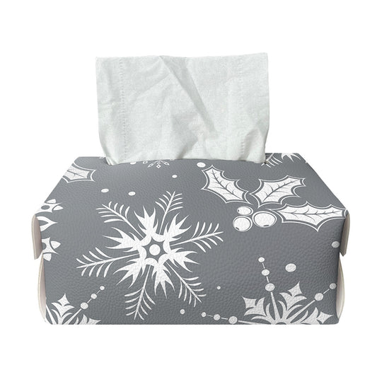 Silver And White Snowflake Pattern Print Rectangle Tissue Box Cover