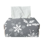 Silver And White Snowflake Pattern Print Rectangle Tissue Box Cover
