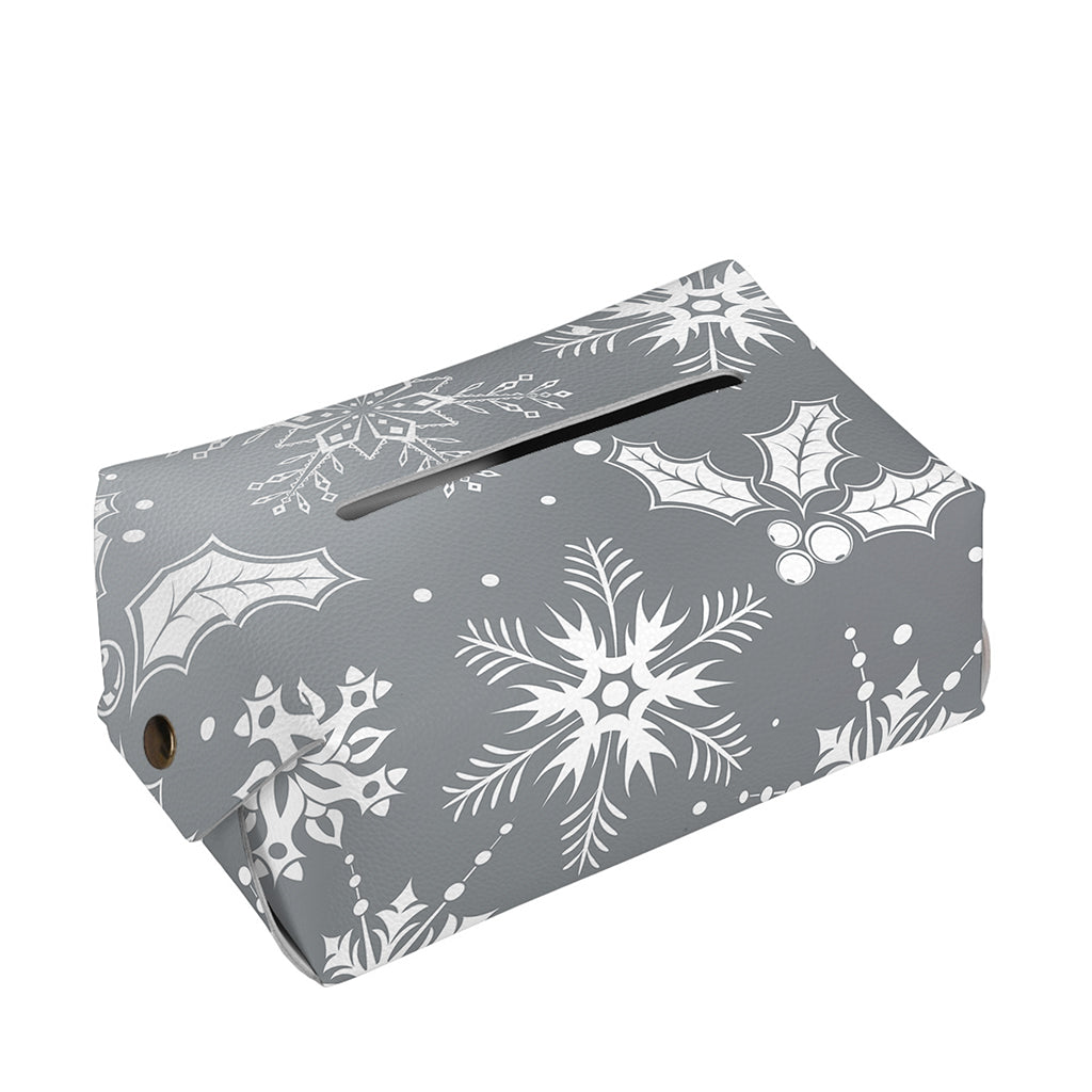 Silver And White Snowflake Pattern Print Rectangle Tissue Box Cover