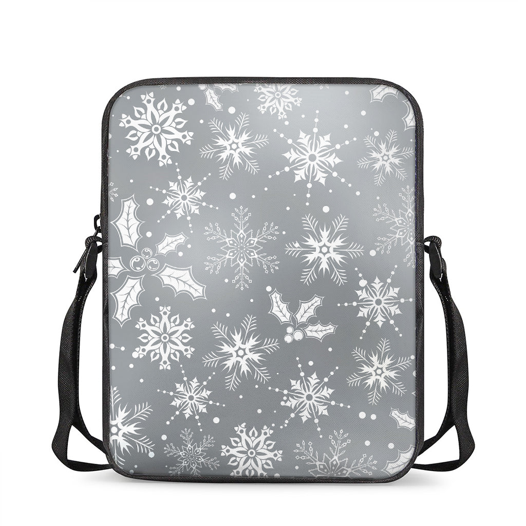 Silver And White Snowflake Pattern Print Rectangular Crossbody Bag