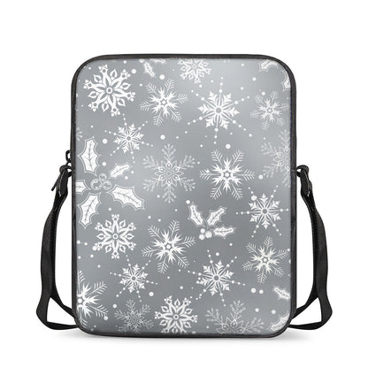 Silver And White Snowflake Pattern Print Rectangular Crossbody Bag