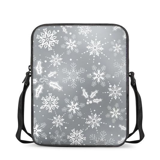 Silver And White Snowflake Pattern Print Rectangular Crossbody Bag