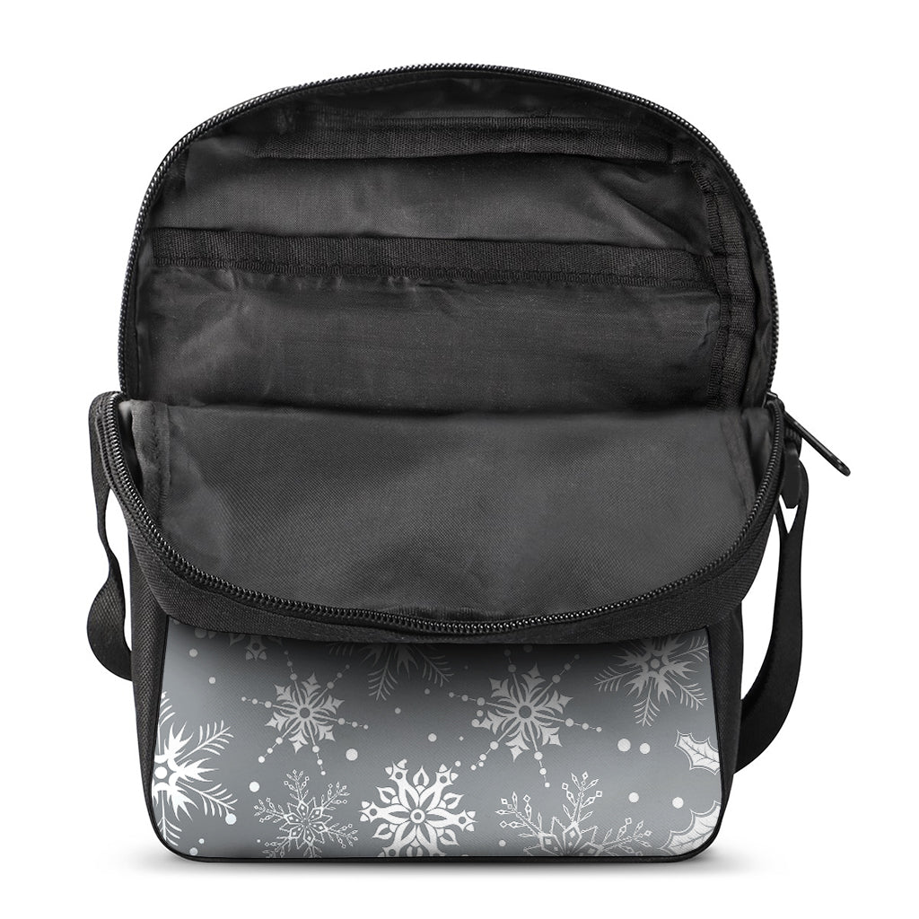 Silver And White Snowflake Pattern Print Rectangular Crossbody Bag