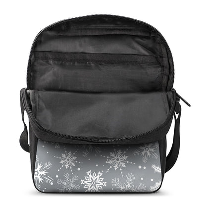 Silver And White Snowflake Pattern Print Rectangular Crossbody Bag
