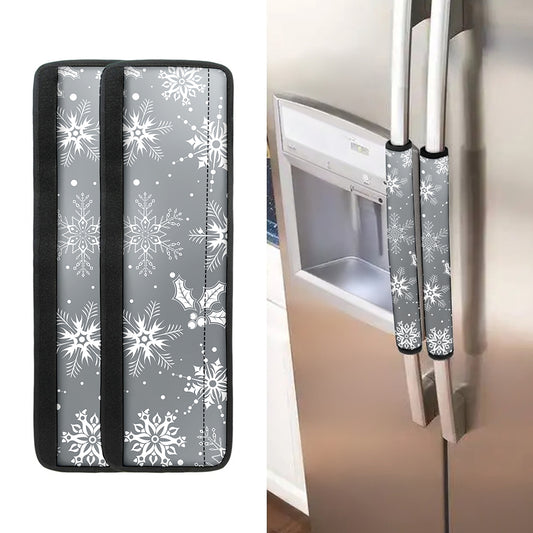 Silver And White Snowflake Pattern Print Refrigerator Handle Covers