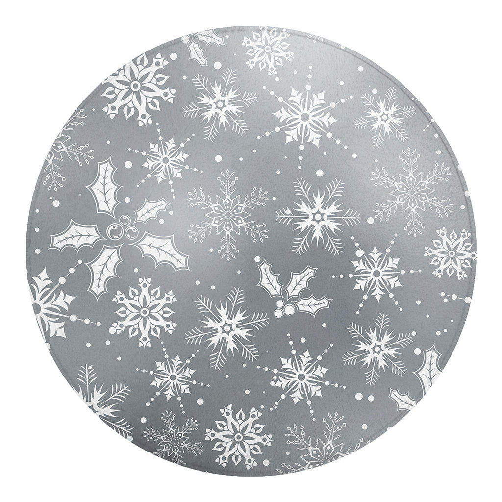 Silver And White Snowflake Pattern Print Round Blanket
