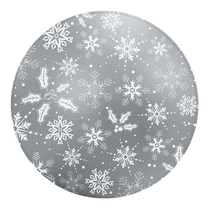 Silver And White Snowflake Pattern Print Round Blanket