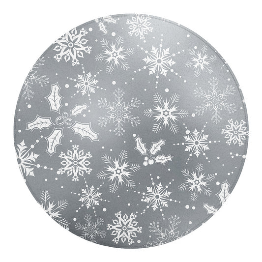 Silver And White Snowflake Pattern Print Round Blanket