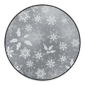 Silver And White Snowflake Pattern Print Round Floor Mat